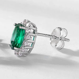 Emerald Halo Stud Earrings - Miora