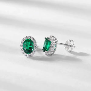 Emerald Halo Stud Earrings - Miora