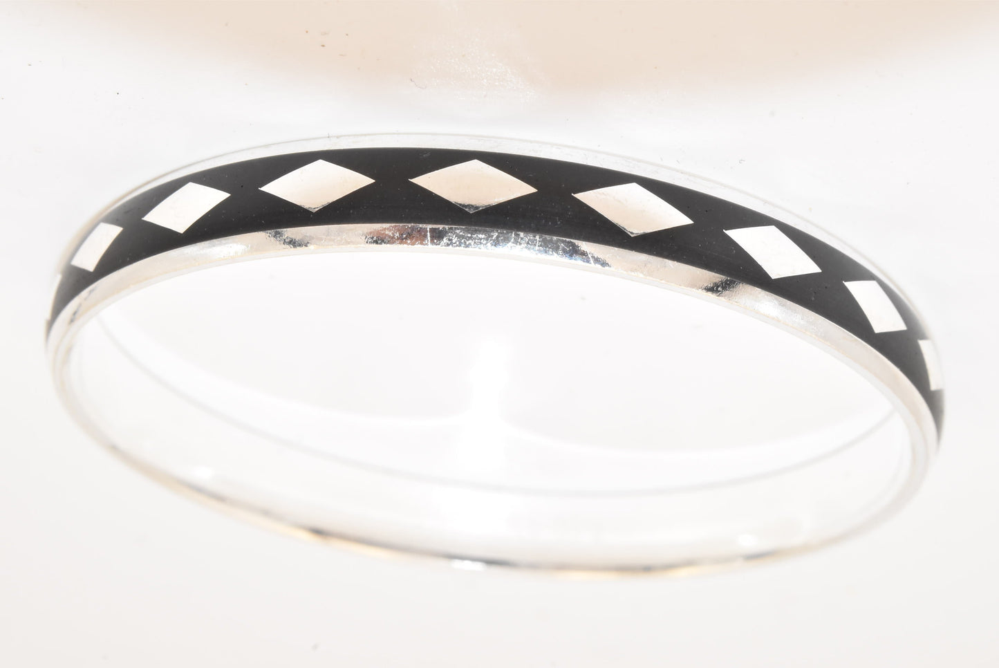 Silver Black Kada with Diamond Motif