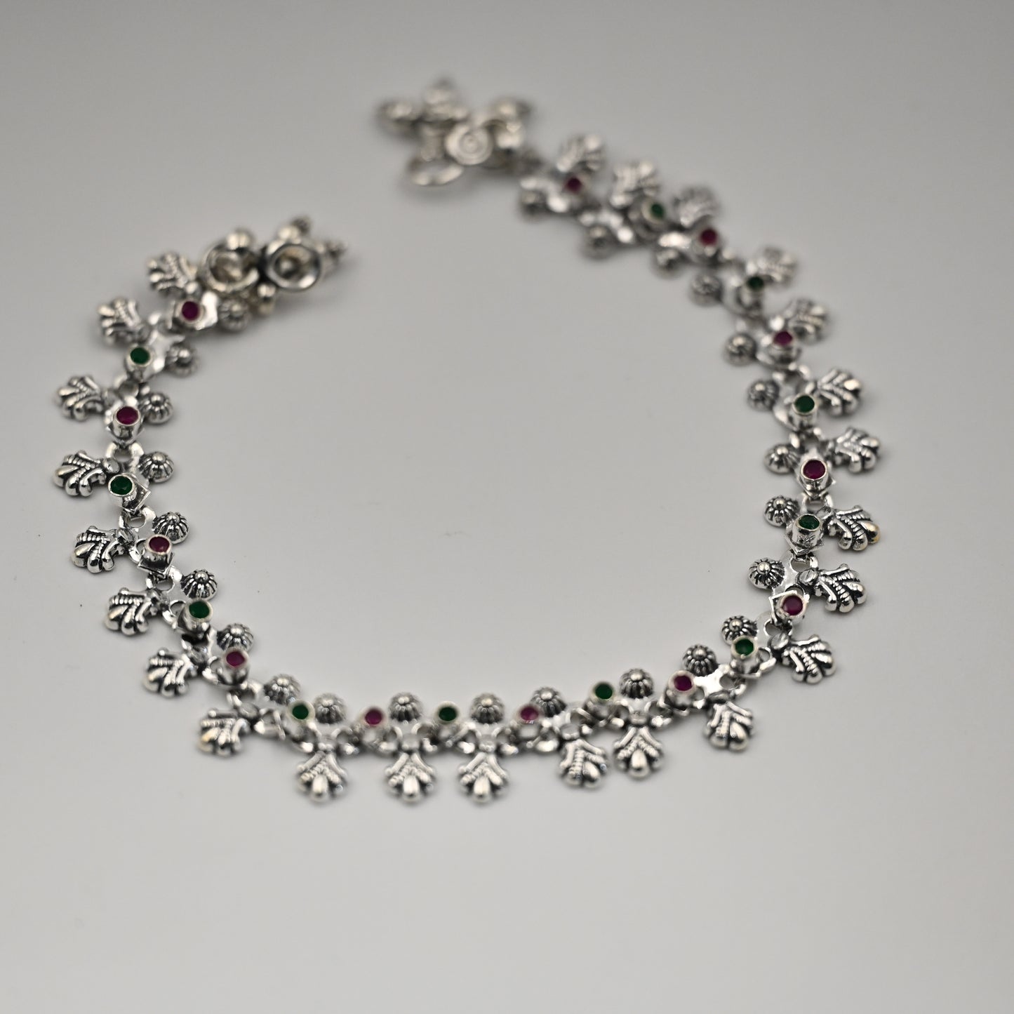 Sterling Silver Traditional Floral Payal Anklet