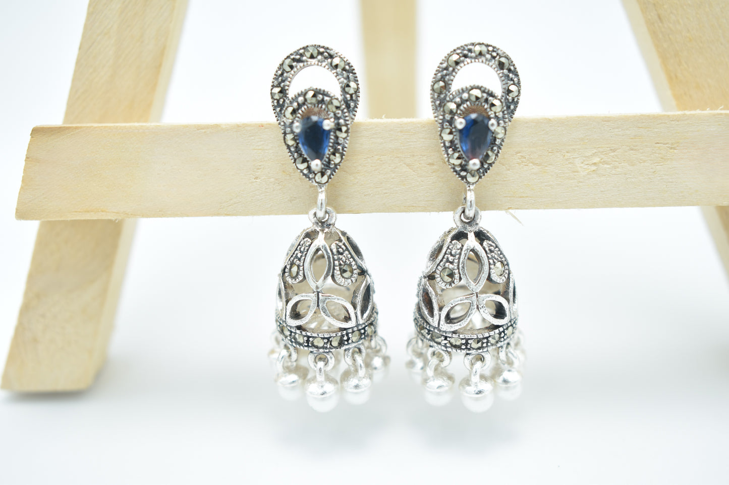 Antique Blue Stone & Pearl Dome Drop Earrings