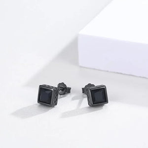 Black Zircon Square Stud Earrings - Miora