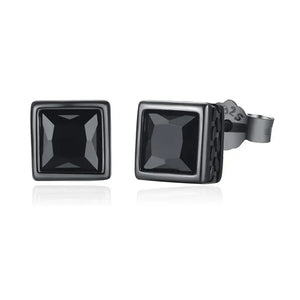 Black Zircon Square Stud Earrings - Miora