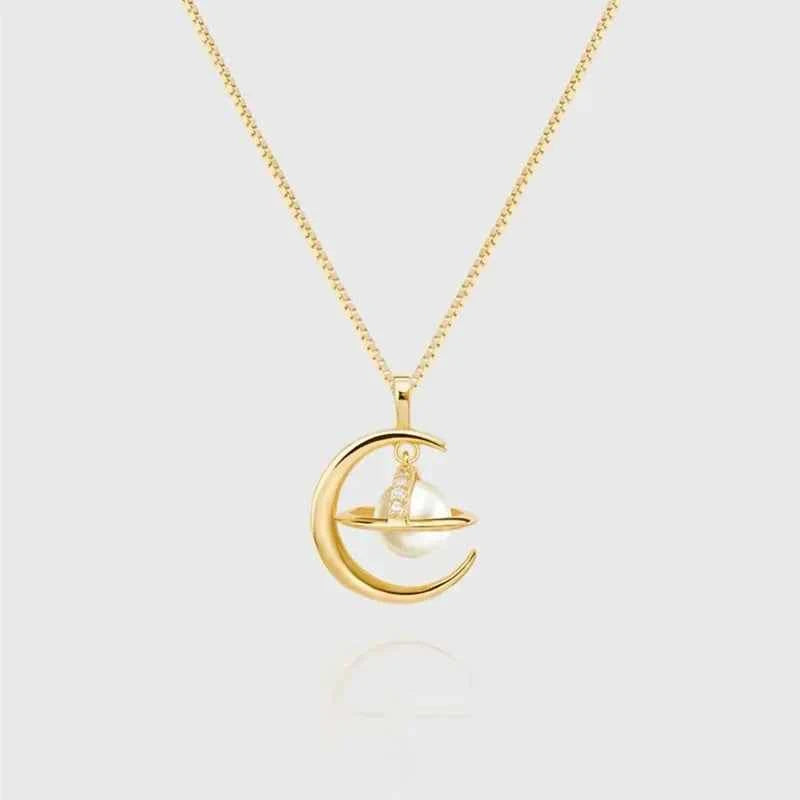 Celestial Crescent Pearl Necklace