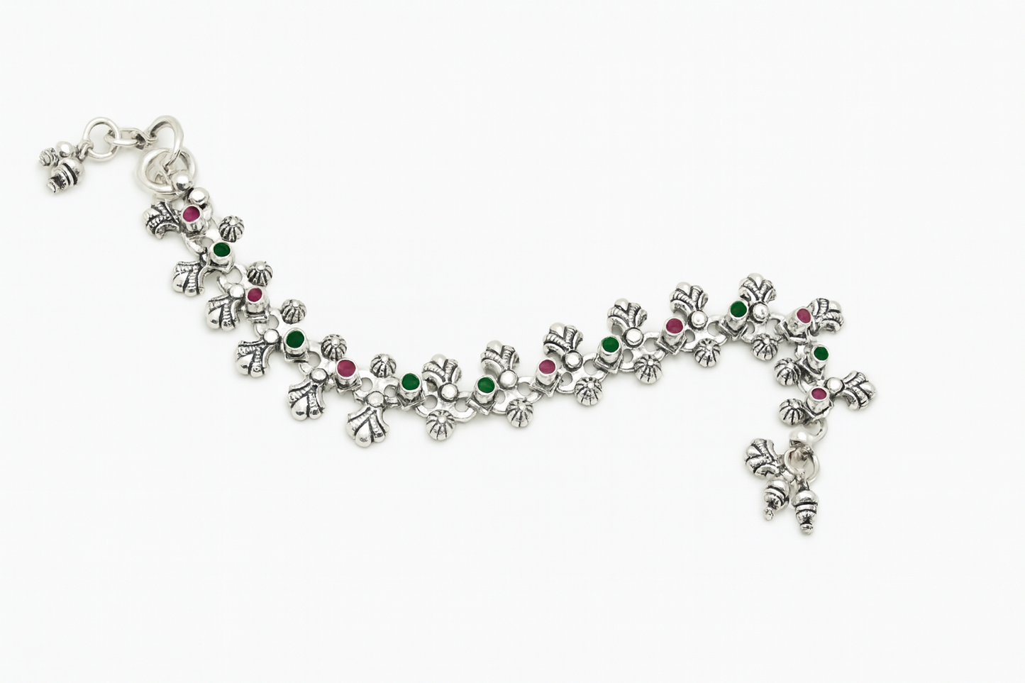 Sterling Silver 925 Antique Floral Anklet