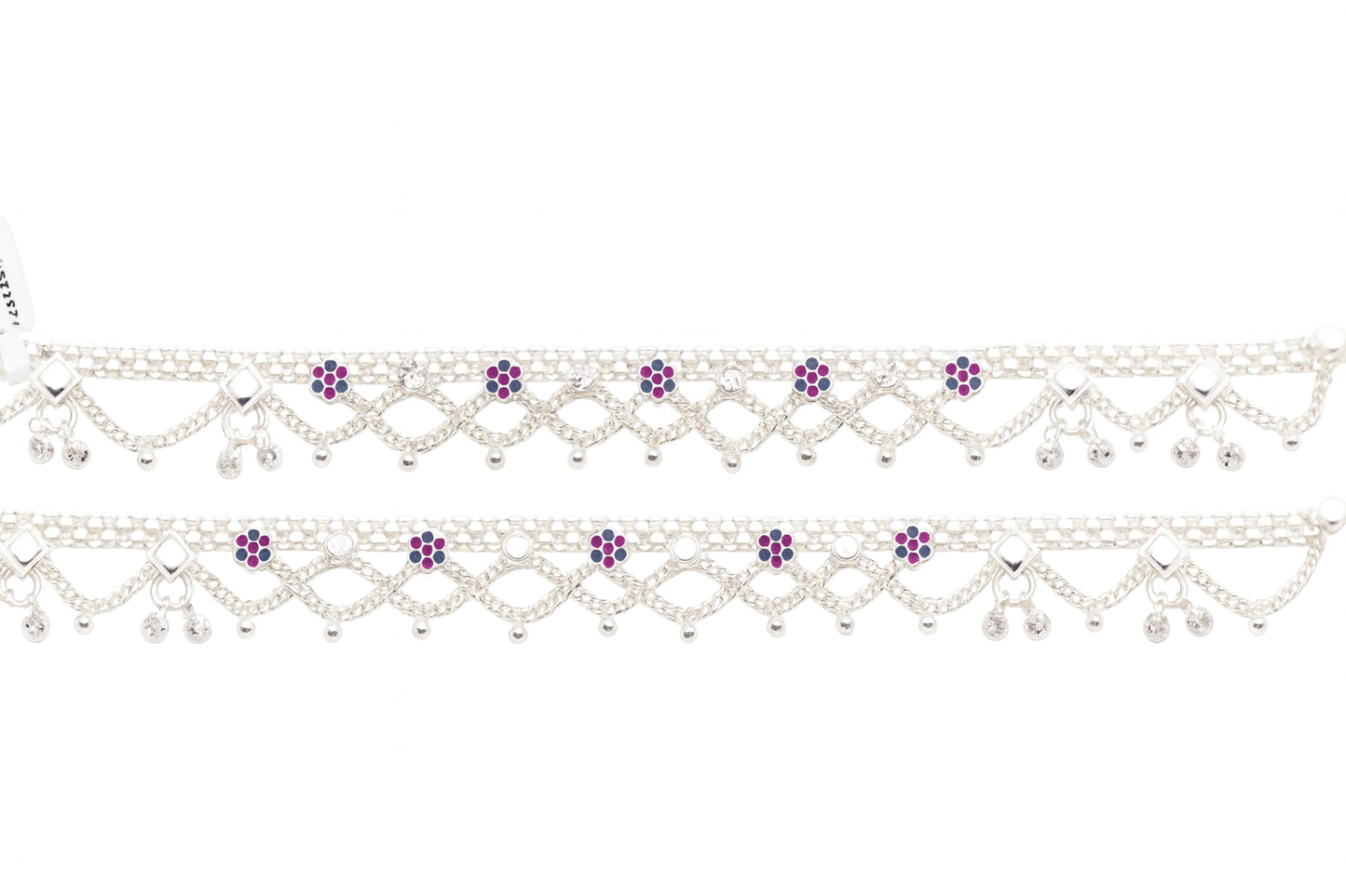 Sterling Silver 925 Textured Beaded Anklet