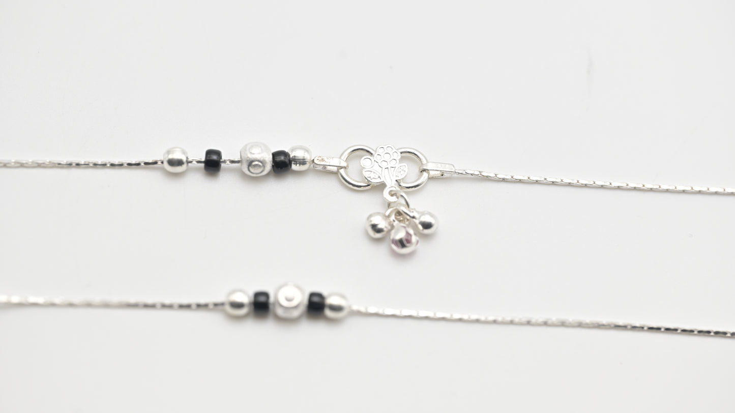 Sterling Silver 925 Black Bead Payal Anklet