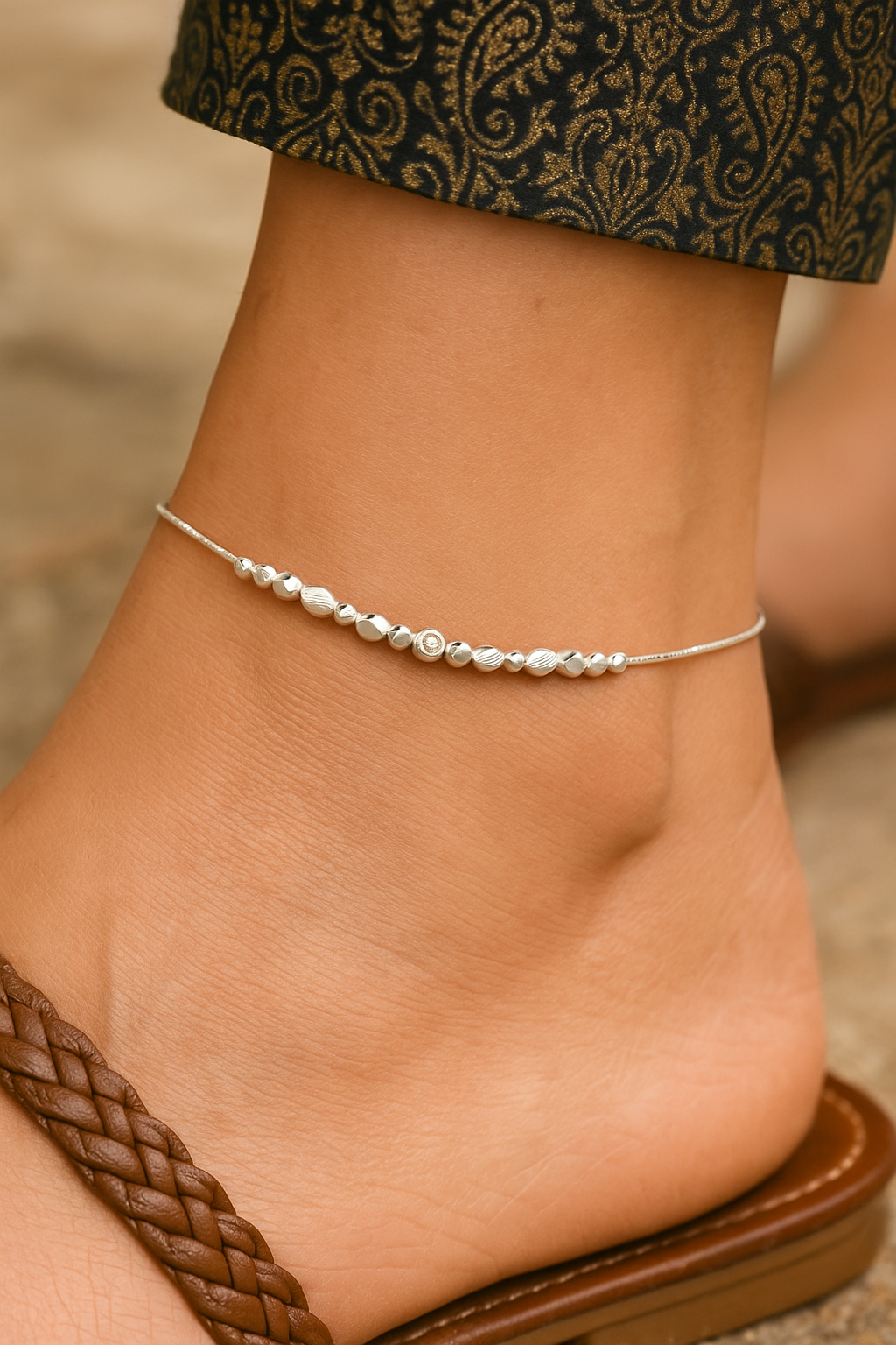 Sterling Silver 925 Beaded Anklets