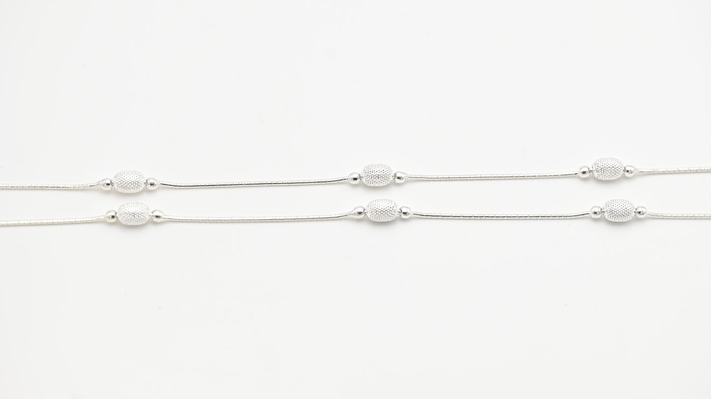 Sterling Silver 925 Textured Bead Anklets