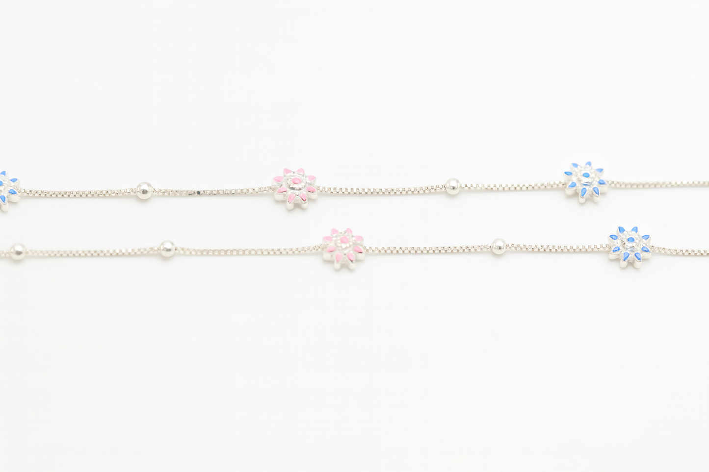 Sterling Silver 925 Womens Dual-Tone Floral Anklet