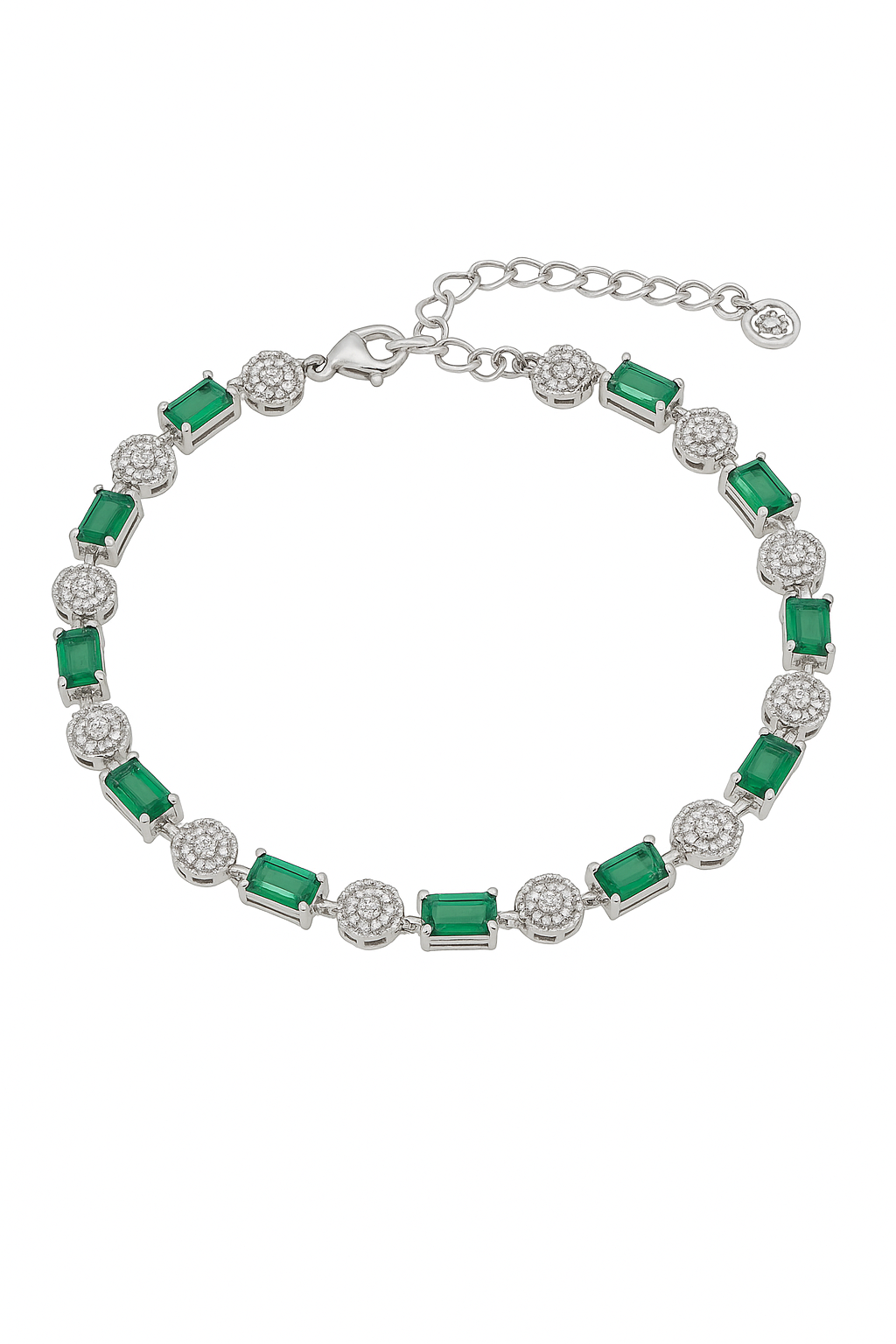 Sterling Silver 925 Green Stone Floral Anklet