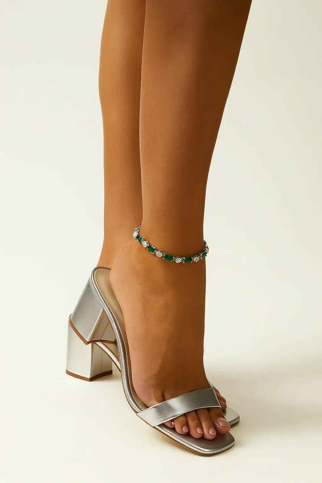 Green Stone Floral Anklet