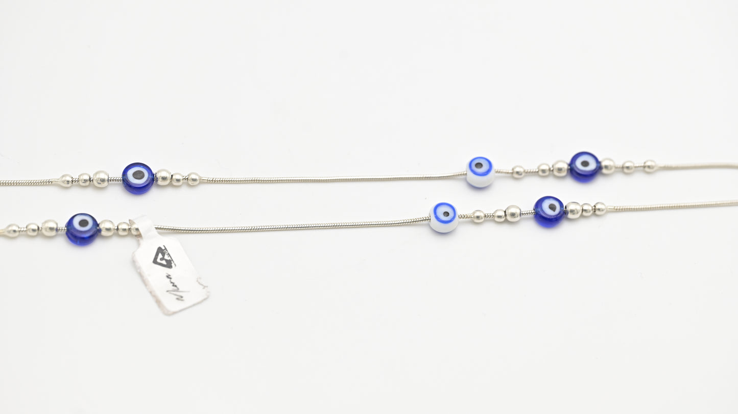 Sterling Silver 925 Blue Evil Eye Beads Anklet