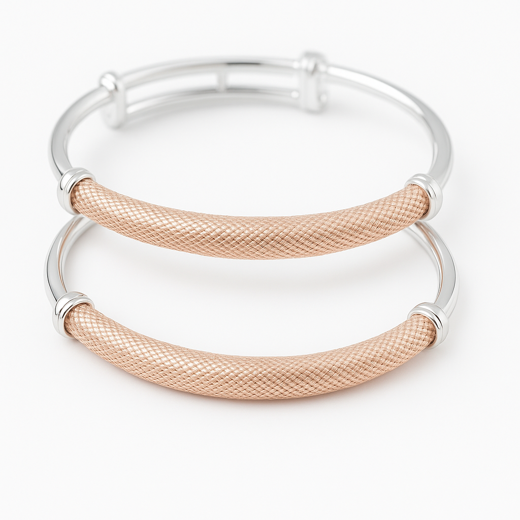 Dual-Tone Rose Gold Mesh & Silver Bangle Bracelet