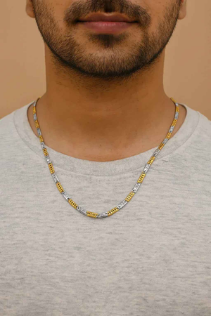 Gold & Silver Dual-Tone Geometric Link Chain Necklace | Sterling Silver