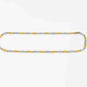 Gold & Silver Dual-Tone Geometric Link Chain Necklace | Sterling Silver