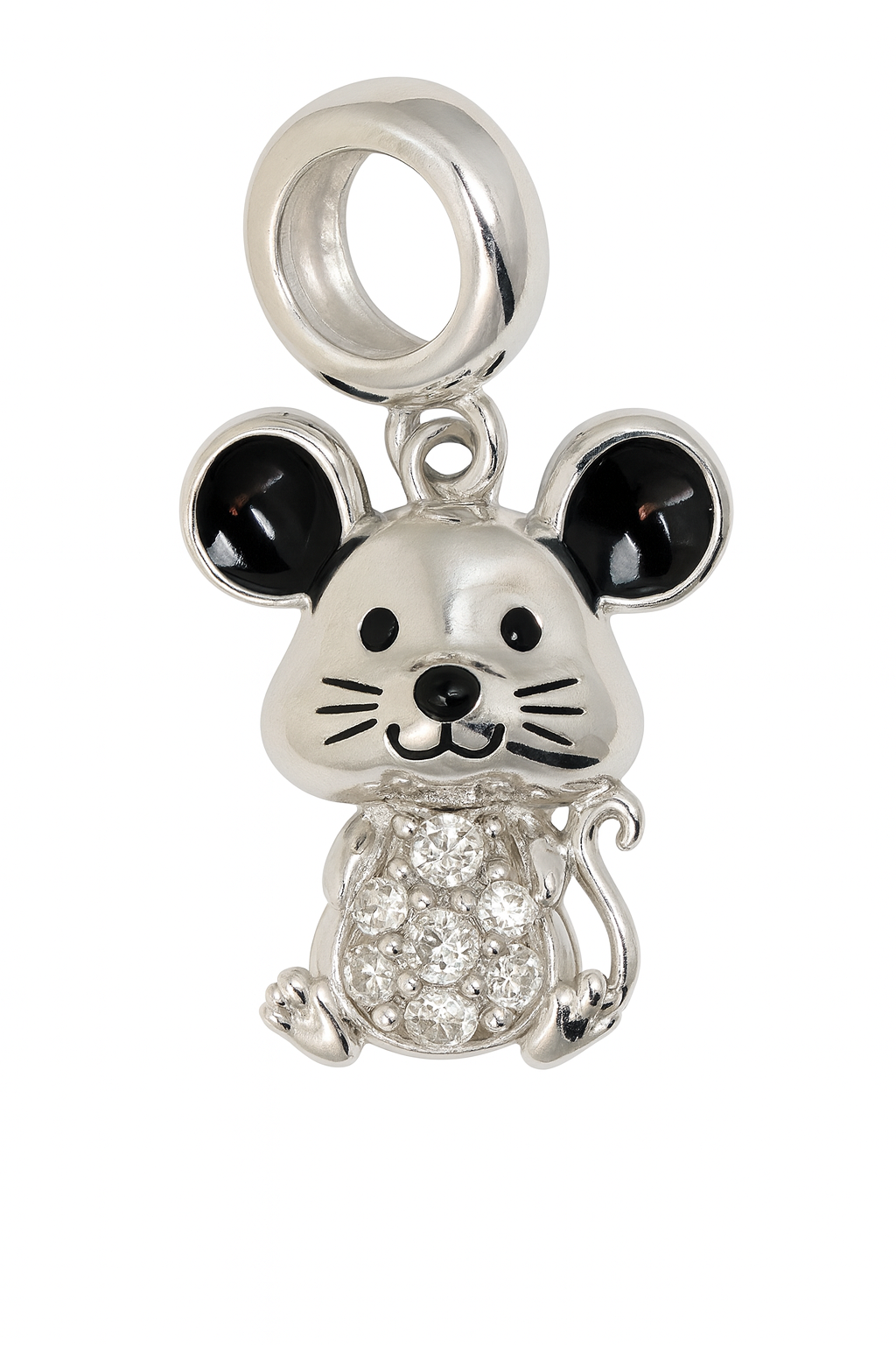 Crystal Mouse Charm | Silver with Black Enamel & Sparkling Body | Sparkle Safari Collection