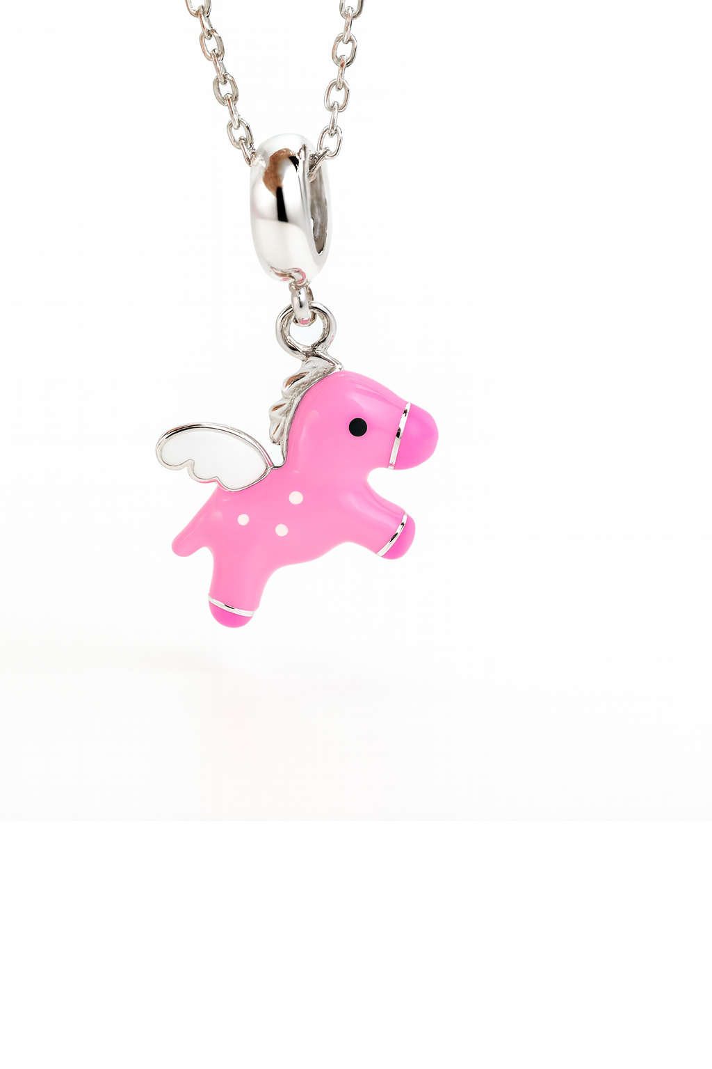 Flying Pony Charm | Pink Enamel with Silver Wings | Whimsical World Collection