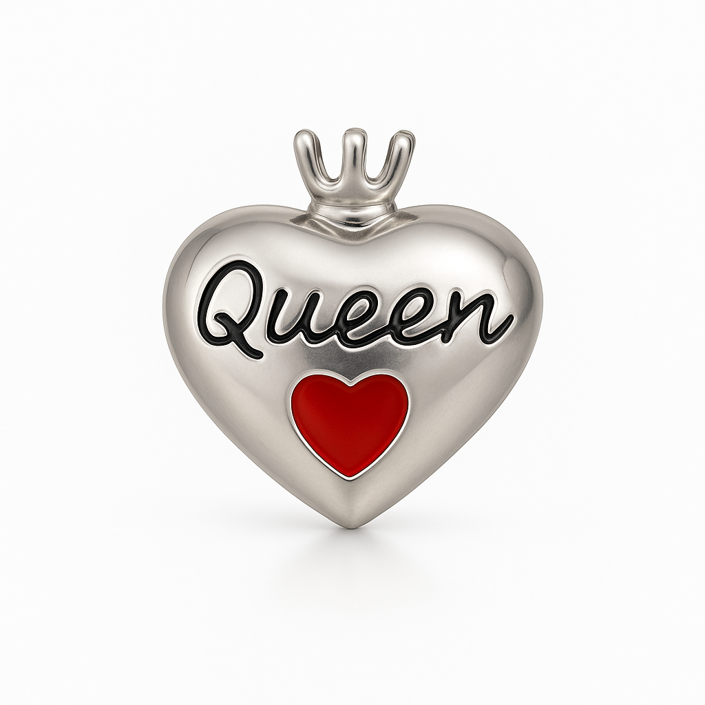 Queen Heart Charm | Red Enamel Heart with Crown Detail | Magic Minis Collection