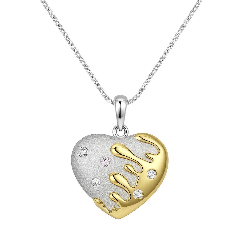 Dual Tone Drip Heart Pendant Necklace - Miora
