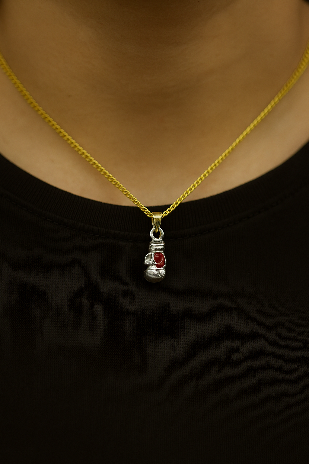 Sterling Silver Boxer Glove Pendant with Red Enamel Accent