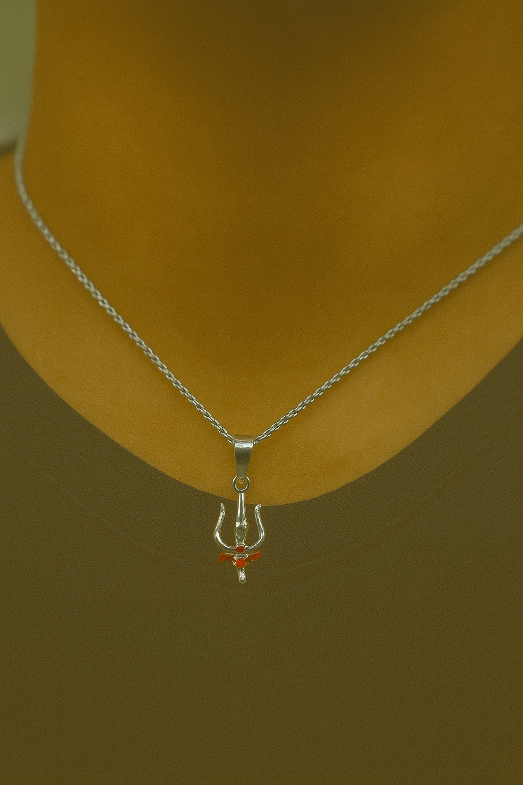 Sterling Silver Trishul Pendant with Red Enamel Detailing