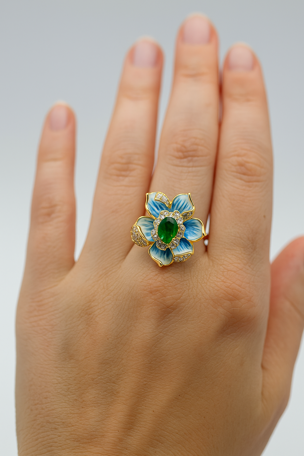 Sterling Silver Gold-Plated Enamel Flower Ring
