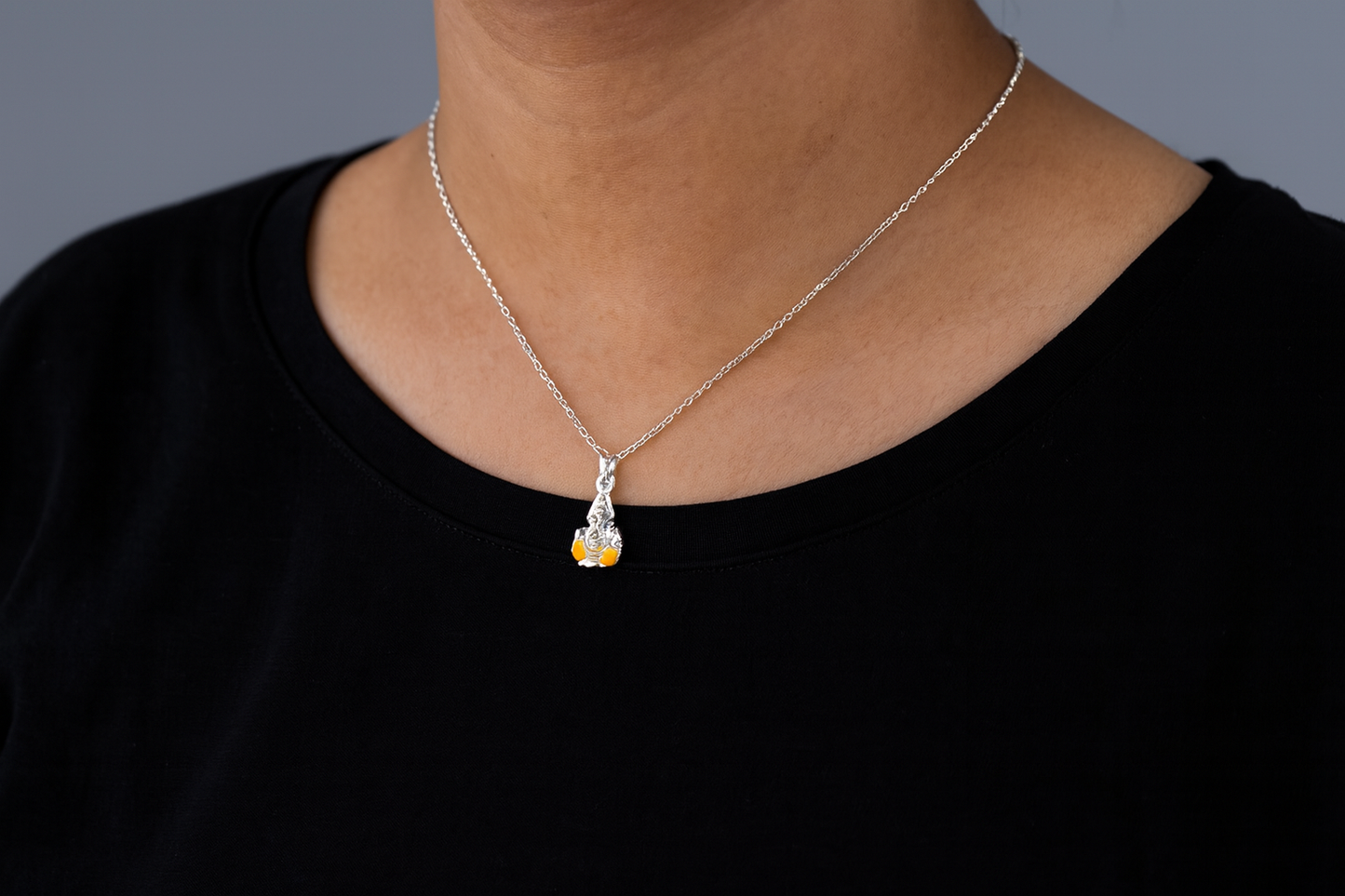 Sterling Silver Lord Ganesha Pendant with Yellow Enamel Accents