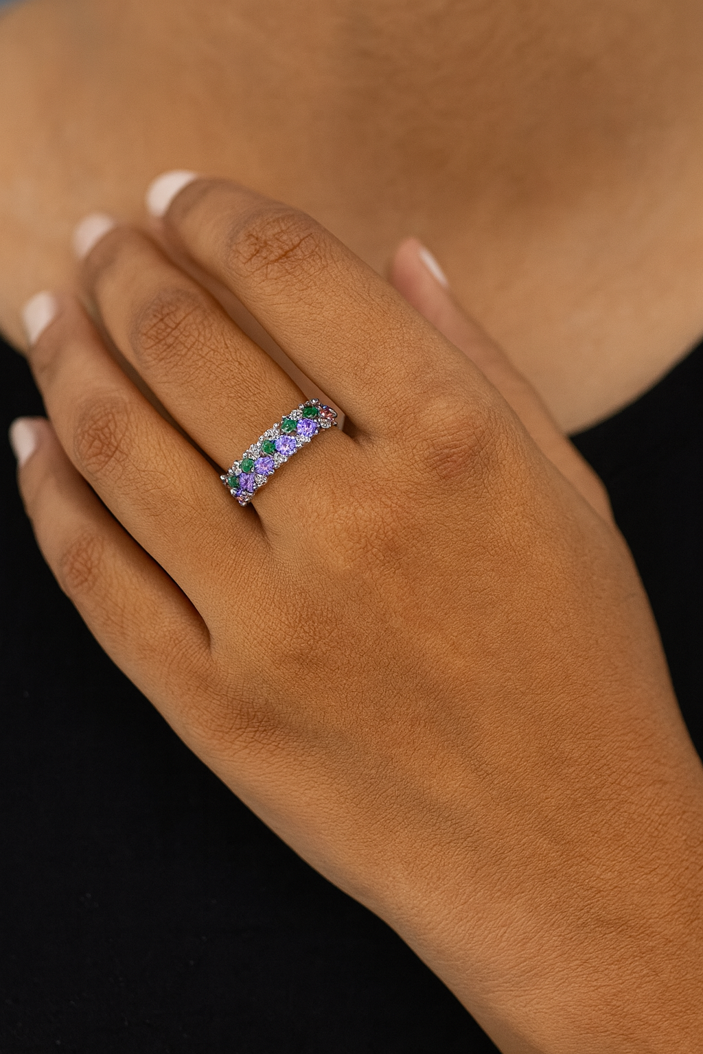Sterling Silver Multicolor Eternity Band Ring