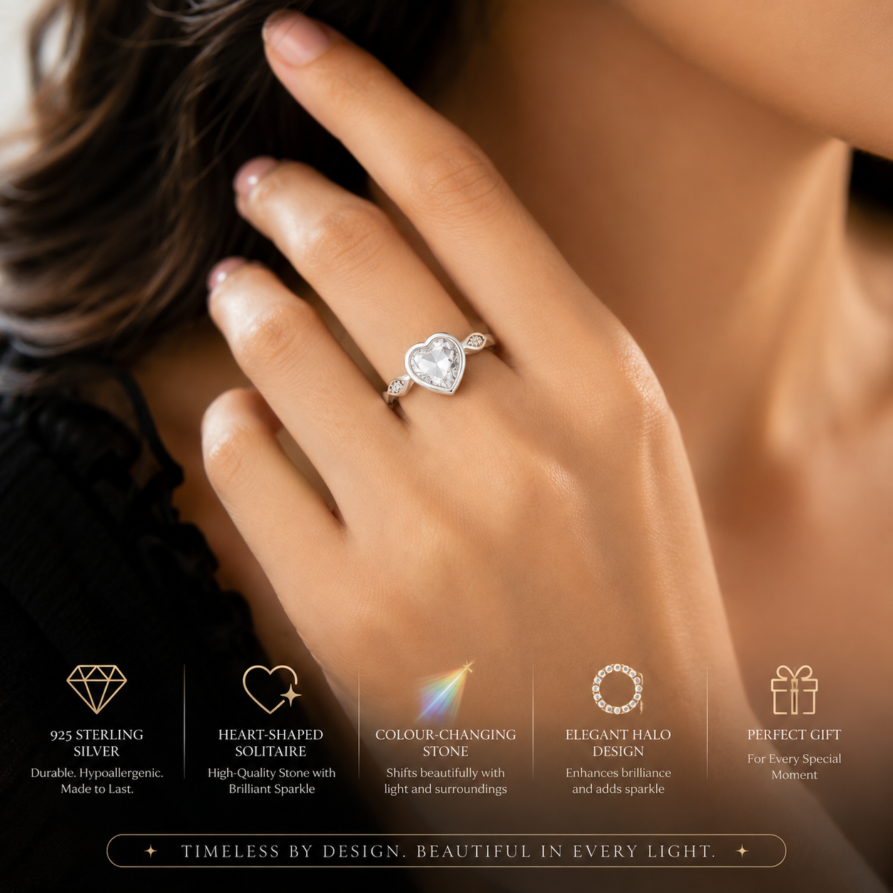 Colour Changing Heart shape Solitaire Ring