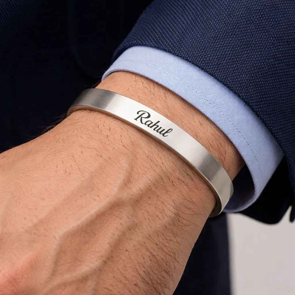 Engravable Kada Bracelet | 925 Sterling Silver | Custom Name, Date & Initials | Multiple Finishes & Sizes | Unisex