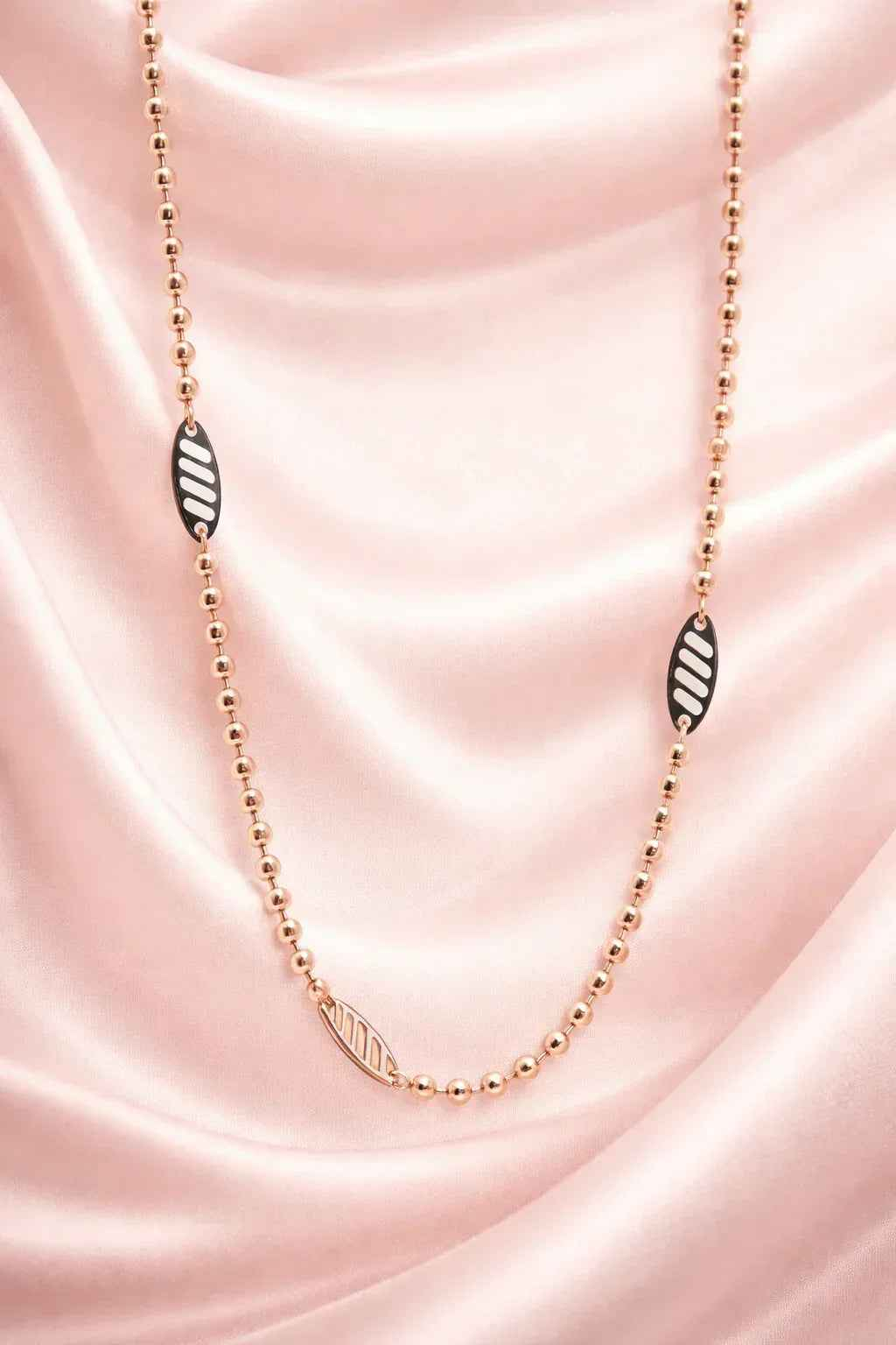 Rose Gold Beaded Chain Necklace | Dual-Tone Leaf Accents | Sterling Silver