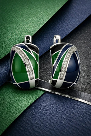 Green Enamel Wave Earrings - Miora