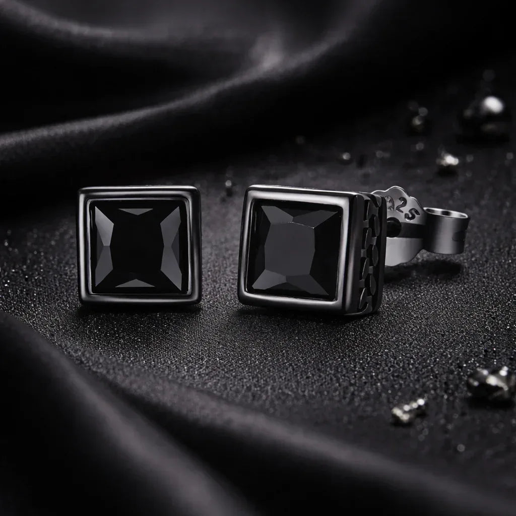 Black Zircon Square Stud Earrings - Miora