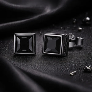 Black Zircon Square Stud Earrings - Miora