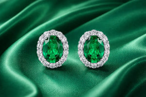 Emerald Halo Stud Earrings - Miora