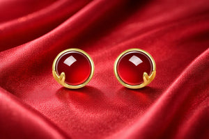 Red Agate Stud Earrings | Gold Plated - Miora