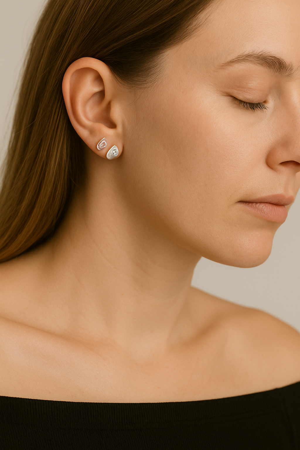 Teardrop Satin Matte Stud Earrings with CZ Center