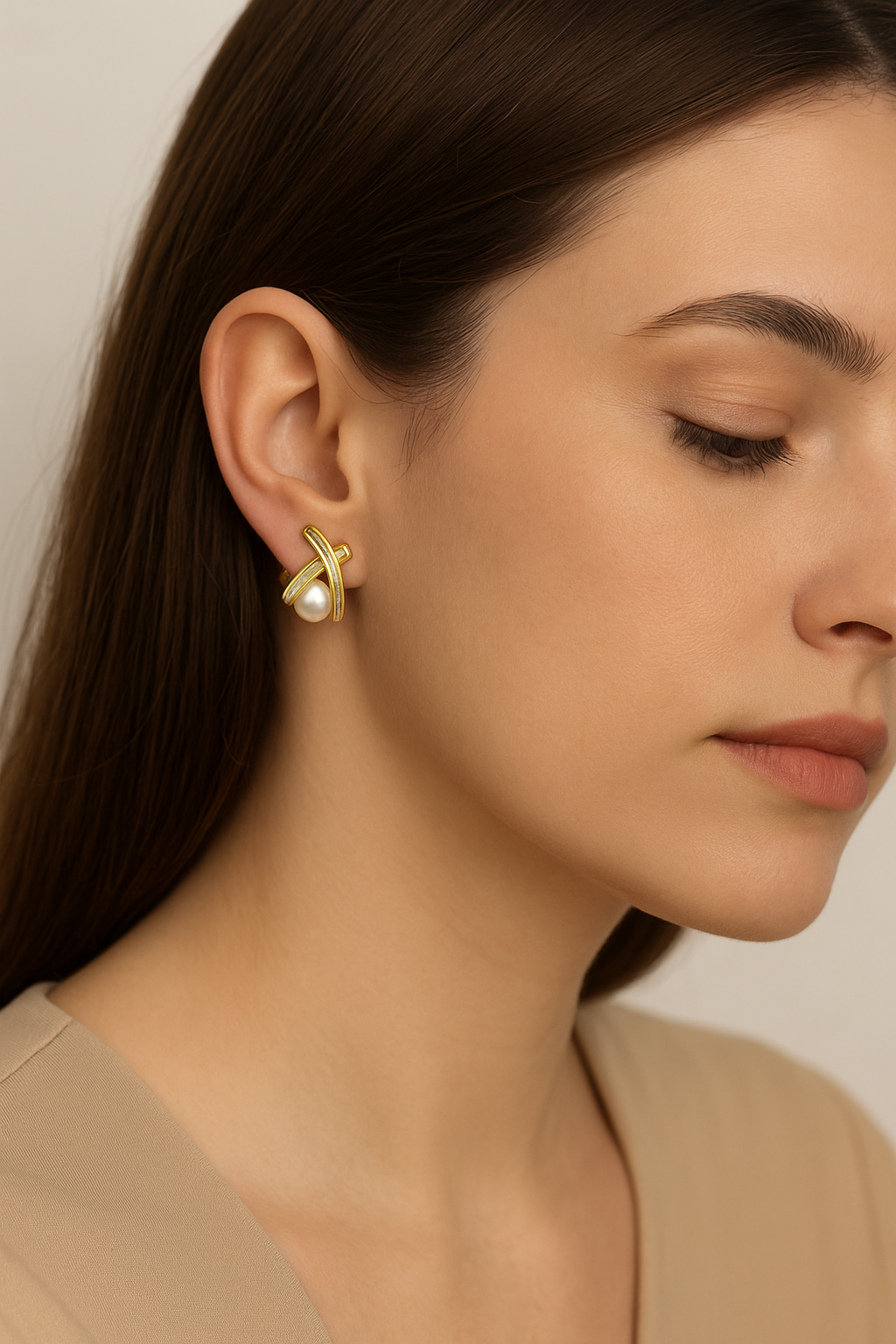 Crossover Pearl Stud Earrings