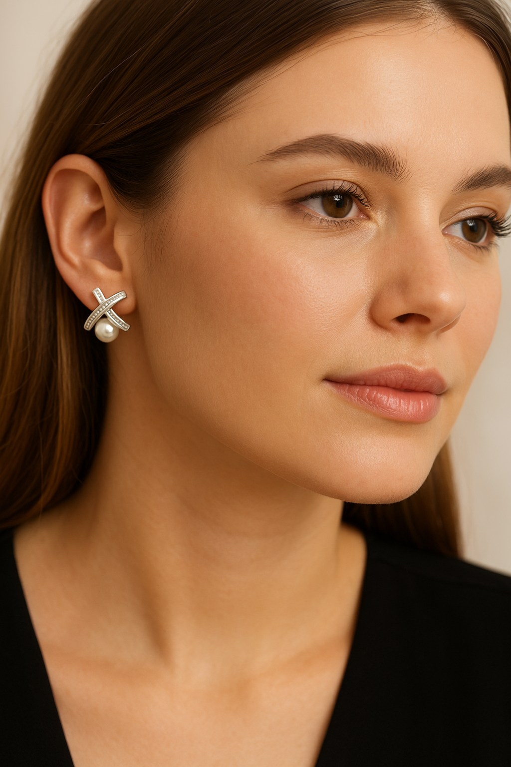 Crossover Pearl Stud Earrings