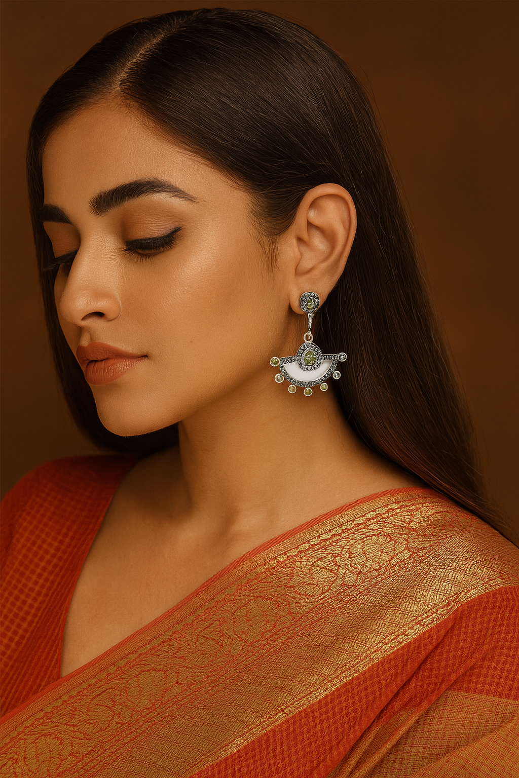 Antique Half-Moon Chandbali Earrings