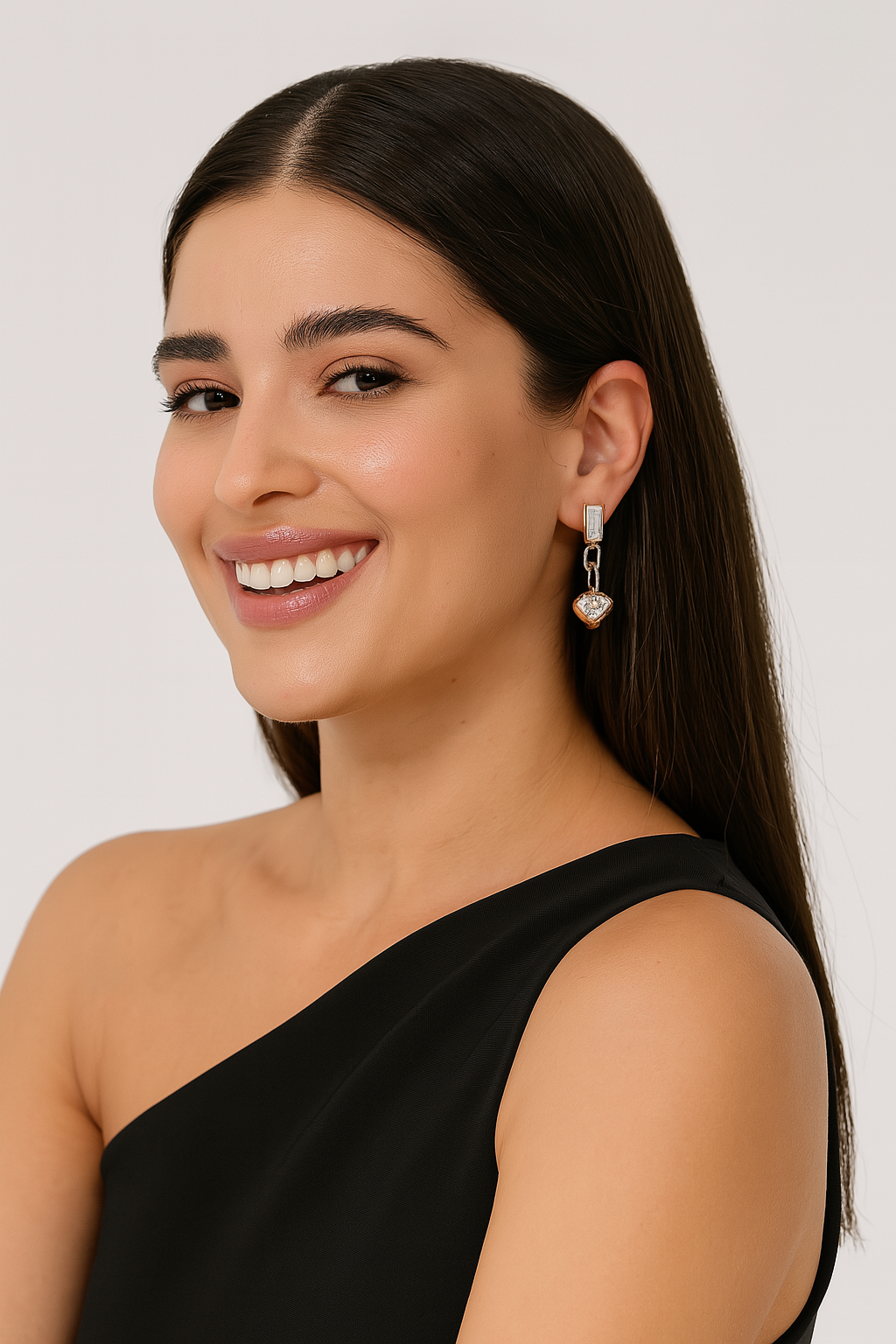 Rose Gold Heart Charm Drop Earrings