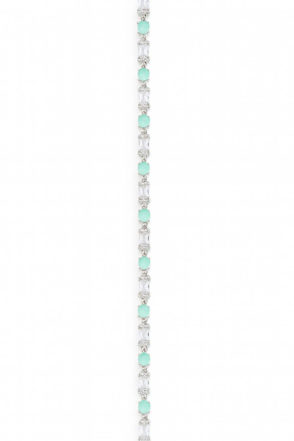 Sterling Silver Anklet with Mint Green & White Zircon Stones