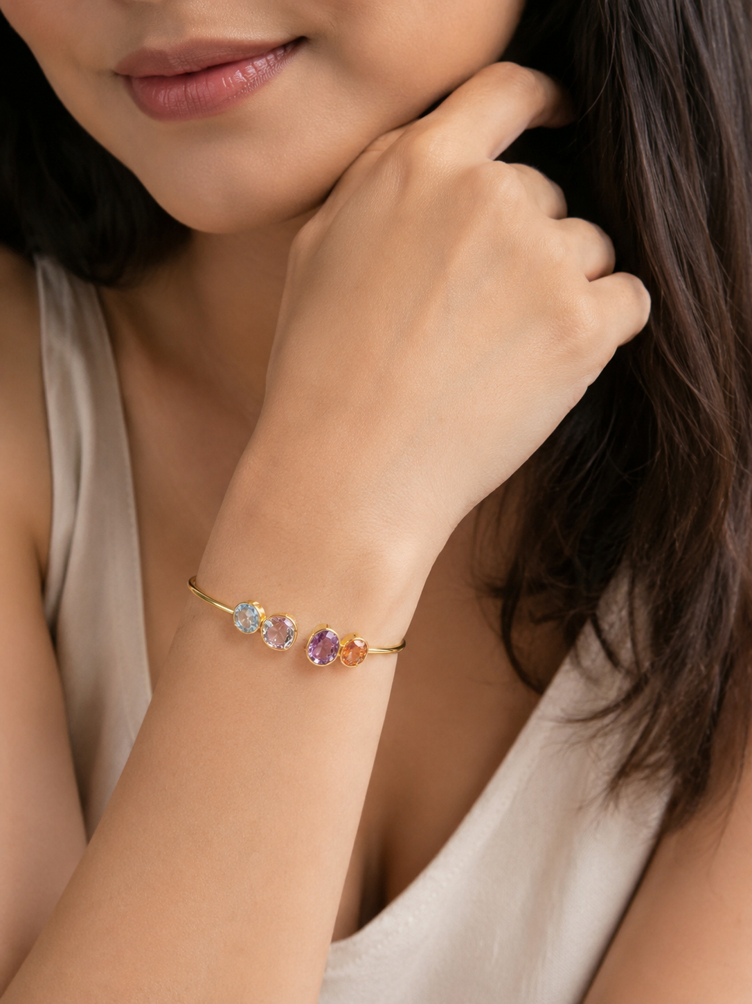 Natural Gemstone Open Cuff