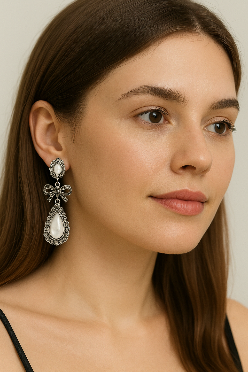 Pearl Bow Drop Earrings