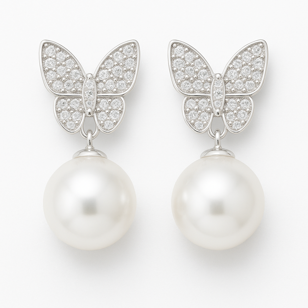 Butterfly Elegance Pearl Drop Earrings