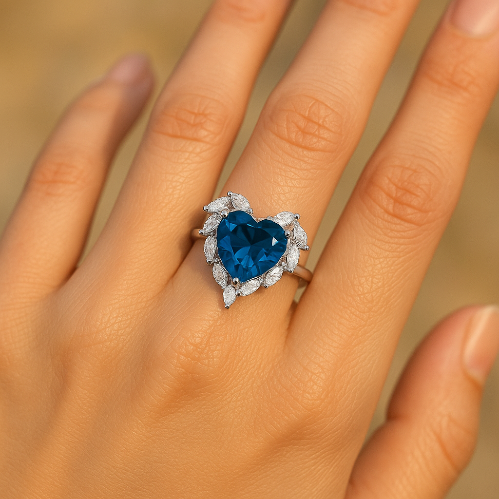 Azure Heart CZ Halo Ring