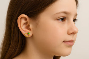 Golden Heart with Green Clover Stud Earrings - Miora