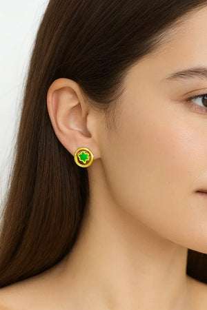 Green Clover Circle Stud Earrings - Miora