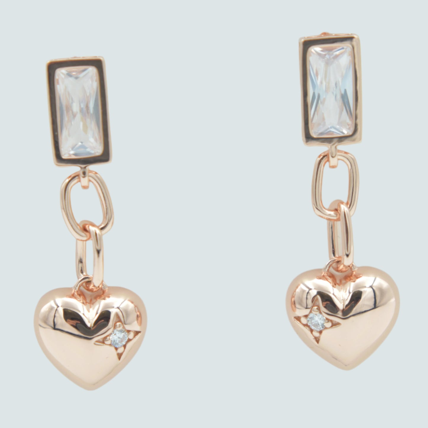 Rose Gold Heart Charm Drop Earrings
